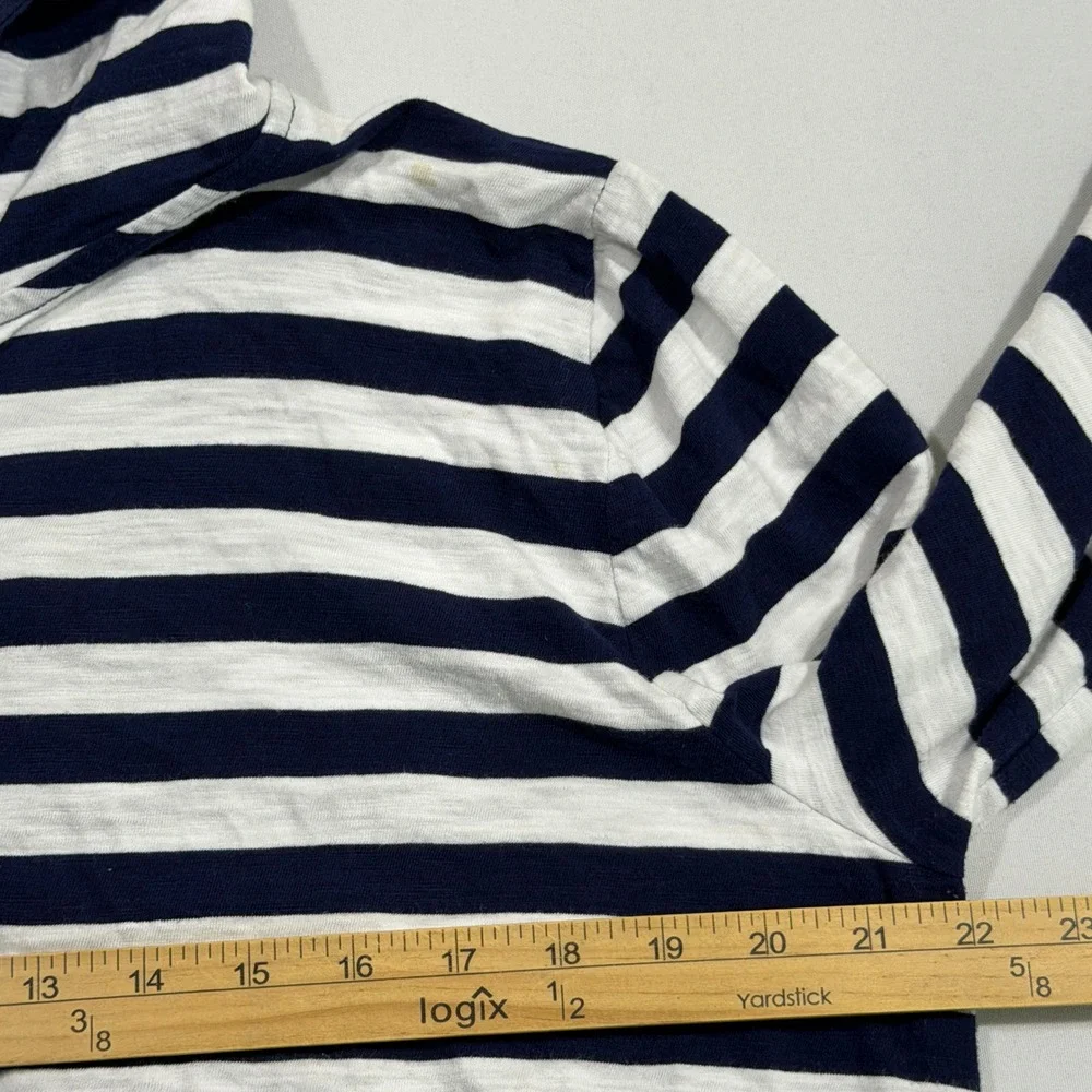 Ralph Lauren Hoodie XL Womens Navy Stripe 100% Cotton 1/4 Zip Coastal Preppy